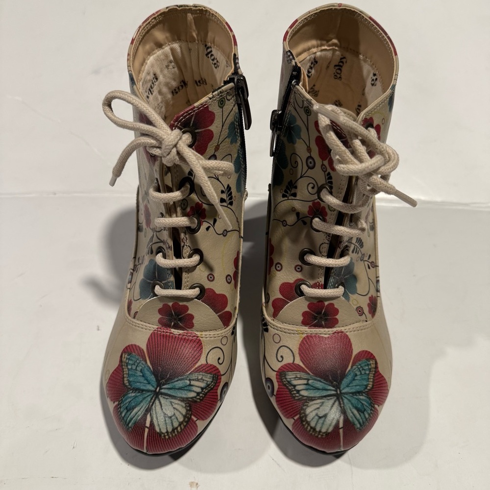 Goby Printed Side-Zip Lace-Up High Heel Booties Women's Boots Size 37